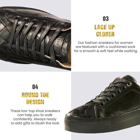 JATAREA Women's Fashion Sneakers – Genuine Leather Casual Shoes, Comfortable Cushioned Insole, TPR Rubber - Ethylene Vinyl Sole, Stylish Lifestyle, Lightweight & Durable Travel Sneakers in Kuwait