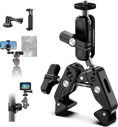 حامل كاميرا Super Clamp ، 360 ° Dual Ballhead Magic Arm ورأس ترايبود ، 1/4 "و 3/8" ، لأضواء LED/الهاتف الخلوي/كاميرا DSLR/GoPro/Ronin-M/Movi/Insta360/Tripod/Fence Mount (أسود عميق) in Kuwait