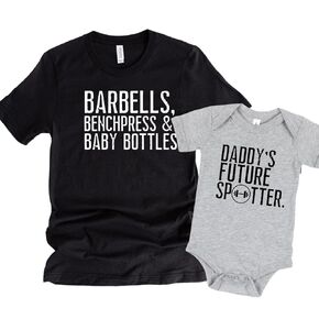 Daddy's Future Spotter Fathers Day Gifts From Baby Boy For Cross Fit Dad, Matching Shirts For Father And Newborn Son Daughter, Gym Dad Shirts, Funny Fathers Day Workout Buddy And Daddy T-Shirt.
