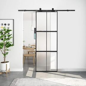 Glass Barn Door - Indoor Sliding Door, Top Mounted Glass Barn Door, 3-Window Design, Durable Construction, Elegant Style