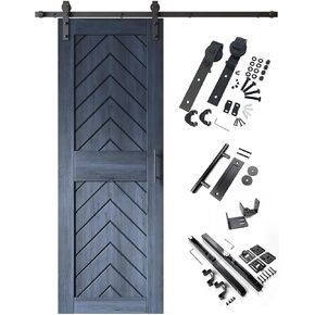 Homacer Dark Walnut 40 in. x 84 in. Finished & Unassembled 4-in-1 Fishbone Design Barn Door with Non-Bypass Installation Hardware Kit, 7ft Track, Interior use only