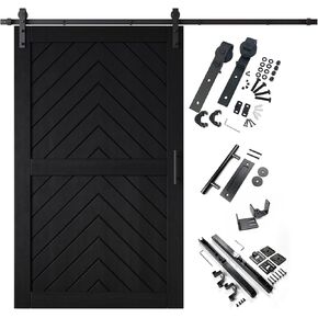Homacer Early American 30 in. x 80 in. Finished & Unassembled 4-in-1 Fishbone Design Barn Door with Non-Bypass Installation Hardware Kit, 5.5ft Track, Interior use only