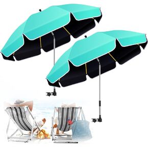 48.8 inch Large Beach Umbrella with Clamp Sun Shade for Beach Chair, 360°Adjustable UV Protection Golf Umbrella with Clip for Outdoor Stroller Wheelchair Camping Chair