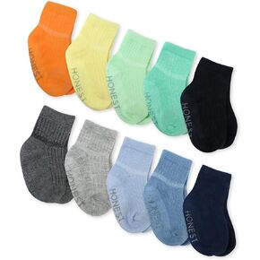 HonestBaby Multipack Cozy Socks Sustainably Made for Infant, Newborn Baby, Toddler, Kids Boys, Girls, 10-Pack Rainbow Blues, 2T-3T