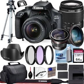 Canon EOS 4000D (Rebel T100) DSLR Camera with 18-55mm f/3.5-5.6 Zoom Lens,64GB Memory,Case,Tripod and More (28pc Bundle), Black (Renewed)