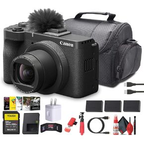 Canon PowerShot V1 4K Vlogging Camera (6390C001) | مستشعر 1 بوصة | شاشة الوجه | تتبع الوجه AF | Compact 4K Content Create + 64GB CARDAY + PHOTLOGER SOMPORAL + 2 X LP-E17 + MORE (تم تجديده)
