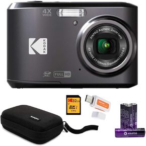 Kodak Pixpro FZ45 باقة Zoom Digital Camera (أسود) مع بطاقة ذاكرة 32 جيجابايت ، منظم السفر وحالة التخزين ، البطاريات القلوية ، وقارئ SD (5 عناصر)