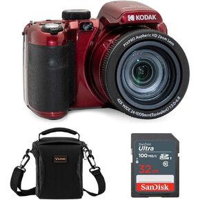 Kodak PIXPRO AZ425 Astro Zoom 20MP Full HD Digital Camera, Red, Bundle with 32GB Memory Card and Camera Bag