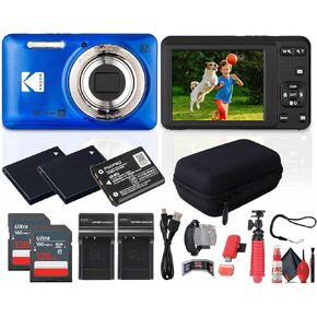 حزمة Kodak Pixpro FZ55 Digital Camera (Blue) بما في ذلك: بطاقة ذاكرة 2x 128 جيجابايت ، بطارية قابلة لإعادة الشحن 2x ، شاحن البطارية ، علبة الكاميرا ، ترايبود مرن ، قارئ البطاقة ، محفظة بطاقة ، حزام يدوي ، المزيد