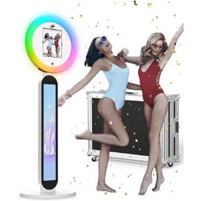 Portable Photo Booth, Photo Booth Machine with Any Tablet, APP/AI Voice Control RGB Ring Light, Customizable Logo, Music-Synced Lighting, Includes Flight Case