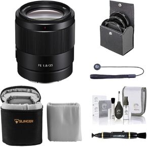 Sony FE 35mm f/1.8 Lens for Sony E, Bundle with 55mm Filter Kit, Lens Case, Lens Cleaner, Cleaning Kit, Lens Cap Tether