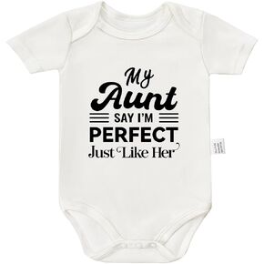 My Aunt Say I'm Perfect Just Like Her Bodysuit, Gender Neutral Baby Clothes, Infant Cotton Short Sleeve Jumpsuit