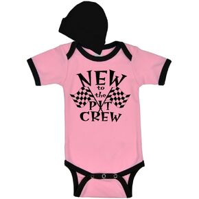 سباقات حديثي الولادة onepiece Ringer Short Sleeve Babysuit و Cap Gift Set - New to the Pit Crew