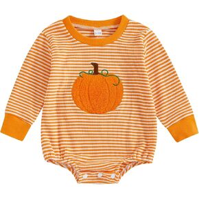 Halloween Baby Clothes Newborn Boy Girl Waffle Knit Pumpkin Bubble Romper Sweatshirt Infant Toddler Fall Outfit
