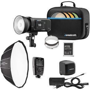 Westcott FJ400 II Touchscreen Strobe with FJ Pro AC and DC Battery (400Ws) Bundle with Battery and Power Adapter, Beauty Dish Switch (36-Inch), Wireless Flash Trigger, and Battery (5 Items)