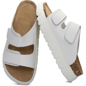 Genuine Leather Platform Sandals for Women 2025 - Soft Comfortable Memory Foam Insole Chunky Womens Wedge Sandals with Cork Footbed
