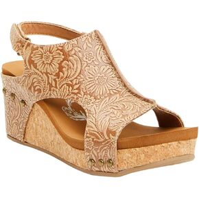 Very G Womens Isabella Tooled 2 Wedge Heel Platform Sandal, Tan
