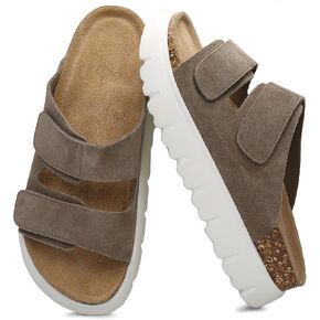 Genuine Leather Platform Sandals for Women 2025 - Soft Comfortable Memory Foam Insole Chunky Womens Wedge Sandals with Cork Footbed in Saudi Arabia
