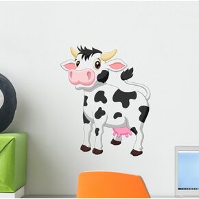 Wallmonkeys Cute Cow Cartoon Wall Decal Peel and Stick Graphic (12 in H x 10 in W) WM138799