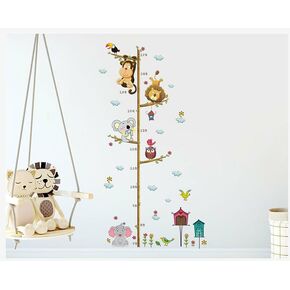 Lion & Elephant Kids Growth Chart Wall Decal，Jungle Animal Height Chart Removable Wall Sticker for Baby Nursery, Kids Room, Playroom Decor，Fun & Educational Wall Art