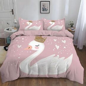 3PCS The Swan Princess Duvet Cover California King Bedding Sets, Pink Comforter Quilt Cover, 2 Pillow Cases for Boys Girls Toddler Kids Bedding