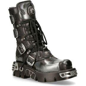 New Rock Boots 591 Flame Metallic Leather Women's Goth Punk Biker Fashion