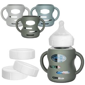 3 عبوات الأكمام السيليكون للدكتور براون الزجاج العريض من الزجاج ، وحامل زجاجة الطفل الكسر الغذائي مع مقابض وأغطية زجاجة 3pcs ، 5 أوقية in Kuwait