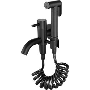 Handheld Bidet Sprayer for Toilet, Black Portable Cloth Diaper Sprayer Set Brass Single Cold Water Bathroom Bidet Sprayer Kit with Shower Hose for Personal Hygiene