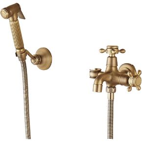 Antique Bidet Sprayer Faucet Set with Cold Water Brass Wall Mount Handheld Toilet Bidet Attachment Pressure Sprayer Dual Handle Bidet Spray Set for Personal Hygiene