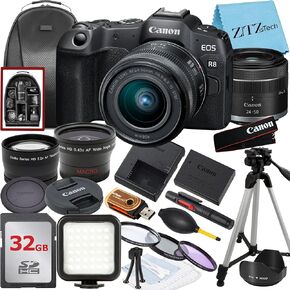 Canon EOS R8 Mirrorless Camera with RF 24-50mm Lens + 32GB Memory Card + Backpack + Widgeangle + ZeeTech Accessory Bundle