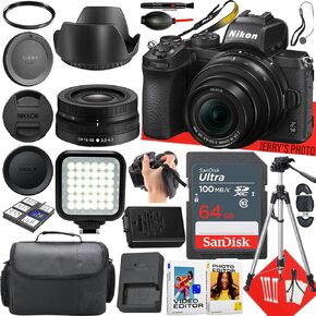 كاميرا Nikon Z50 Mirrorless مع Nikon Nikkor Z DX 16-50 مم F/3.5-6.3 VR Lens + 64 GB الذاكرة + مصباح LED + حالة الكاميرا + ترايبود + أكثر (حزمة 25pc)
