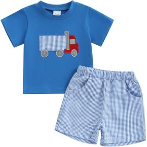 Douhoow Toddler Boy Outfits Farm Animals Truck Embroidery Short Sleeve T-Shirts Tops Casual Shorts Baby Boy Clothes