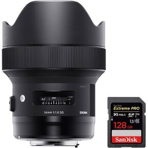 Sigma 14mm F1.8 DG HSM Art Wide Angle Full Frame Lens for Canon (450954) Bundle with Sandisk Extreme PRO SDXC 128GB UHS-1 Memory Card