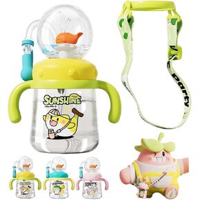 كوب شرب مع حوت القرع 2025 أطفال كؤوس Sippy مرجحة لا يوجد زجاجة ماء لطيف مع الأغطية وقشور مقابض مقابض تسرب ＆ حزام قابل للتعديل 360 Spritting Milk Straw Cups (A1)