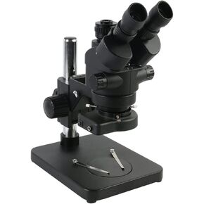 Industrial Digital 7-45X Trinocular Stereo Microscope with 0.5X Adapter, 144-LED Ring Light, and Continuous Zoom for PCB Repair, Electronics, Soldering