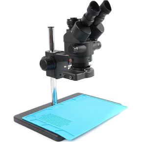 7-45X Trinocular Stereo Microscope with 0.5X C-Mount Adapter, 144-LED Ring Light, for PCB Board, CPU Repair, Soldering, and Motherboard Inspection