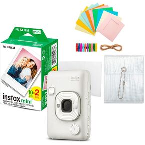 Fujifilm Instax Mini LiPlay Hybrid Instant Camera and Smartphone Printer (Misty White) Bundle with Instax Mini Twin Film Pack (20 Exposures), and Accessory Kit (3 Items)
