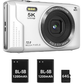 T Takmly Digital Camera 5K ، Autofocus 16x Zoom 72MP Point and Shoot Cameras Compact Portable with Flash for Kids Boys Girls Teens ، شاشة مضادة لـ Shake 2.8 ''