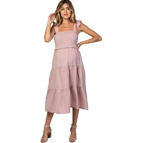 PinkBlush Bow Strap Tiered Maternity Midi Dress