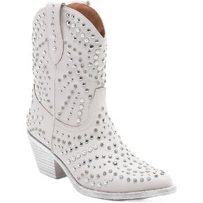 Women's Purple Studded Rhinestone Pearl Western-Modern Fusion Boots - Pointed Toe, Block Heel, Pull-On - Size Women's Boot