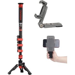 ifootage 59 '' 'Monopod + Gray Phone Triped Mount Adapter مع قاعدة ARCA QR ، مجموعة مونوبود ألياف الكربون ، مناسبة للتسوية ، البث المباشر ، التصوير في الهواء الطلق