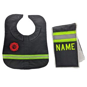 FIS Firefighter Personalized Black Baby Burp Rag and Bib Set