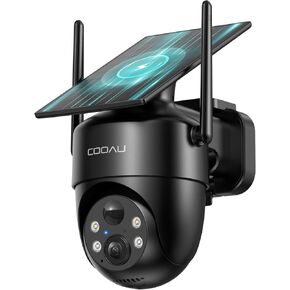 كاميرات الأمان الشمسية Cooau Solar Wireless Outdoor-قابلة لإعادة الشحن منخفضة ، سهلة التثبيت ، 2K 360 ° كاميرا للأمن المنزلي ، كاميرا للمراقبة مع اكتشاف الذكاء الذكي ، Wi-Fi 6 ، Color Night Vision ، IP666