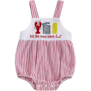 Newborn Baby Boy Girl Clothes Crawfish Outfit Suspender Overall Lobster Romper Striped Jumpsuit