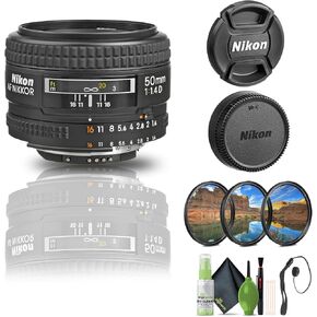 Nikon AF NIKKOR 50mm f/1.4D Lens (1902) + Filter Kit + Cap Keeper + Cleaning Kit