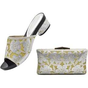 Italian Leather Rhinestone Wedding Shoes with Matching Evening Bag Set African Bridal Party Pumps