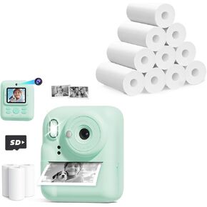 Seckton Kids Camera Instant Print Green with 10 Rolls Refills for Boys Girls