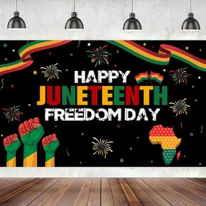 Juneteenth Decorations Backdrop, Happy Juneteenth Banner Juneteenth Banner Photo Backdrop for 1865 June Nineteenth Freedom Day Party Decoration 71 x 43 inch