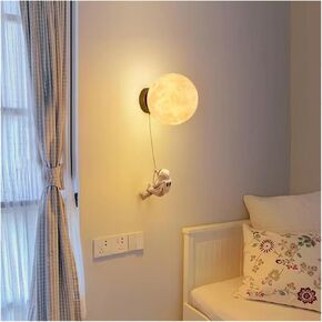 Space Astronaut Wall Lamps Lampshade Imitate The Moon Bedroom Children Lights Modern Creatiive Decor Lustres(Pull Switch,D15cm)