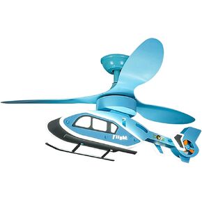 Desk Lamp Cartoon Helicopter Ceiling Light with Iron Lamp Body and Acrylic Shade Kids Ceiling Fan with Lights with Remote Control for Bedroom Children's Room（Blue）